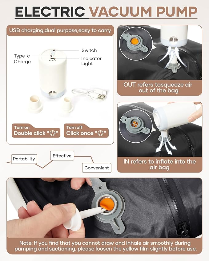 Vacuum Backpack Travel with Pump, Expandable Travel Backpack with Vacuum System, Vacuum Compression Bags Personal Item Carry On Suitcase Luggage Flight Approved Backpacks for Women Men, Beige