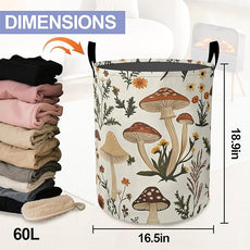 Laundry Basket,Retro Mushrooms Large Canvas Fabric Lightweight Storage Hamper Organizer Dirty Clothes Collapsible Waterproof for College Dorms,Bathroom