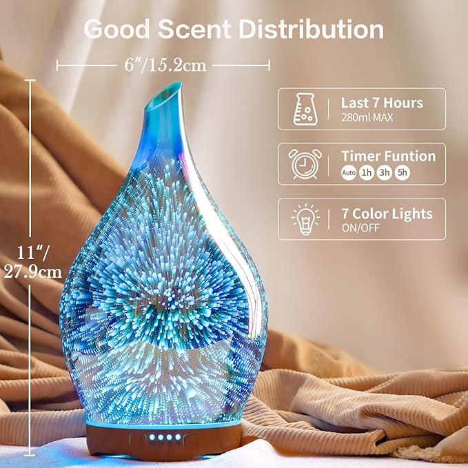 Porseme 280ml Essential Oil Diffuser,Aroma Ultrasonic Humidifier with Remote Control,BPA Free,Auto Shut-Off,Timer Setting
