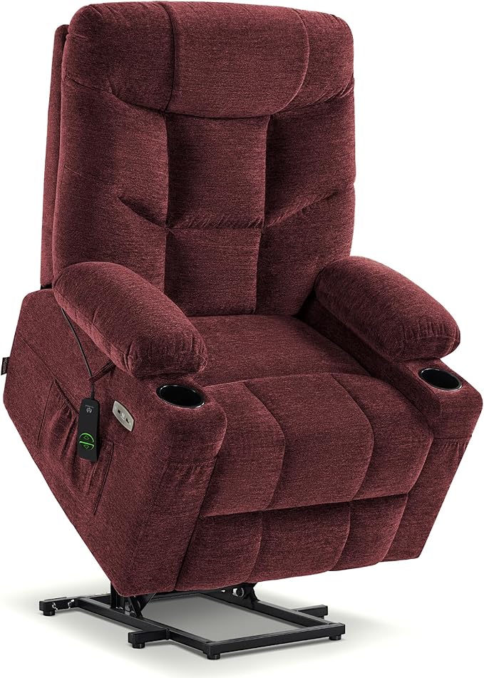 MCombo Power Lift Recliner Chair with Extended Footrest for Elderly People, Fabric 7283 (Burgundy, Large)