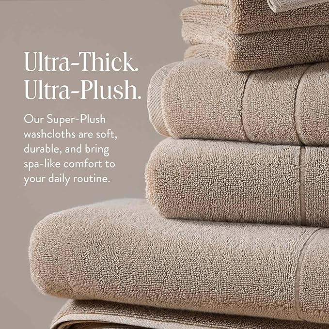 Brooklinen Super-Plush Turkish Cotton Washcloths - Set of 2 - Cotton, 820 GSM, Highly Absorbent, Machine Washable, Perfect for Home & Bathroom (13" x 13", Driftwood)
