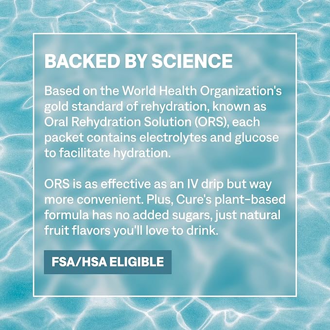 Cure Hydration | Plant-Based Electrolyte Drink Mix | No Added Sugar | FSA-HSA | Dehydration Relief Powder Made with Coconut Water | Non-GMO | Vegan | 28 Servings Jar - Strawberry Kiwi