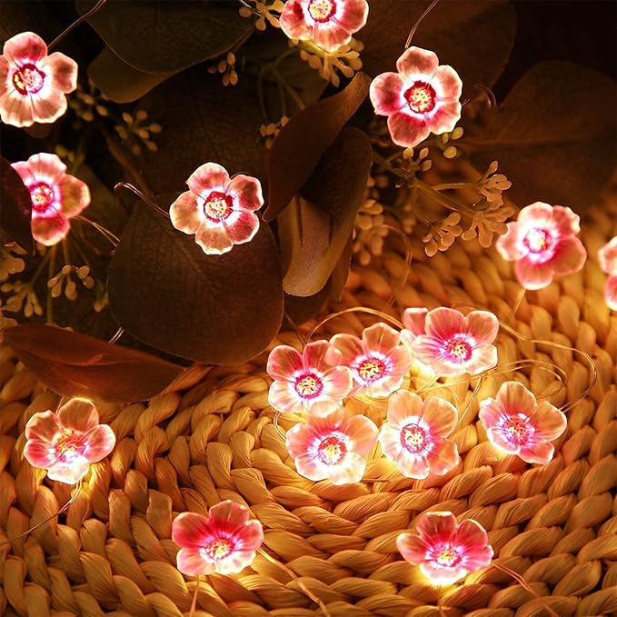 Mudder 13 FT 40 LEDs Cherry Blossom Flower String Lights for Bedroom, Pink Fairy Lights USB and Battery Operated Decorative String Lights Indoor Outdoor(1 Pack)