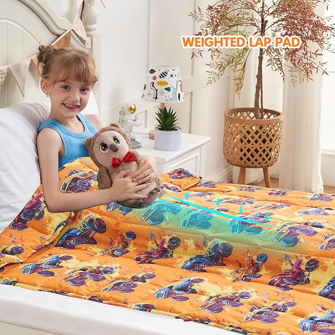 yescool Truck Car Weighted Blanket 3 Pounds Cooling Weighted Lap Blanket, Heavy Blanket for Sleeping, Breathable Weighted Throw Blanket Gift for 20-40lbs, 36"x48"