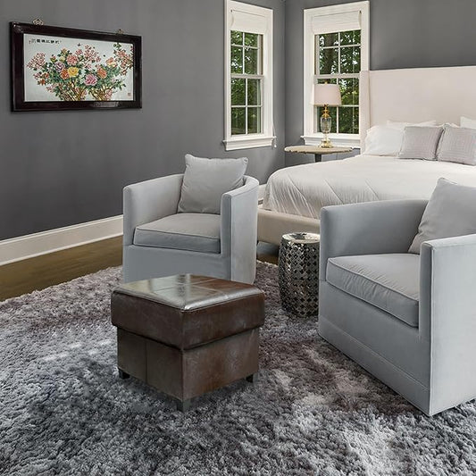 GLAXYFUR Storage Ottoman Cube Folding Footstool PU Leather Bench with Legs, Ottoman with Storage for Living Room, Bedroom, Brown