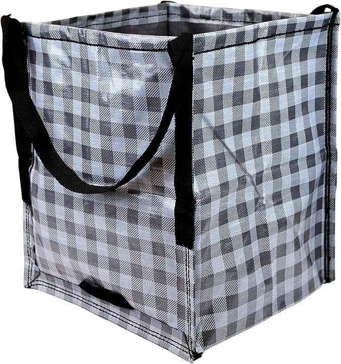 DURASACK Heavy Duty Storage Tote Bag 22-Gallon Rugged Woven Polypropylene Moving Bag, Reusable Self-Standing Design, Holds up to 500 Pounds, Single, Gingham Gray