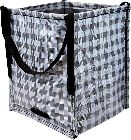 DURASACK Heavy Duty Storage Tote Bag 22-Gallon Rugged Woven Polypropylene Moving Bag, Reusable Self-Standing Design, Holds up to 500 Pounds, Single, Gingham Gray