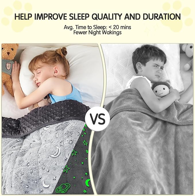 yescool Weighted Blanket 7 Pounds Weighted Lap Blanket, Glow in The Dark Star Heavy Blanket, Warm Minky Weighted Throw Blanket Gift for 60-80lbs, 40"x60"