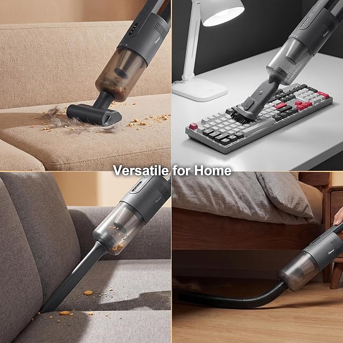 Handheld Vacuum Cordless, 5-in-1 Car Vacuum Portable Cordless 30 Mins Rapid Rechargeable Hand Vacuum Brushless Motor 19000Pa Strong Suction, Dust Busters for Car Home with 4 Nozzles, Gray