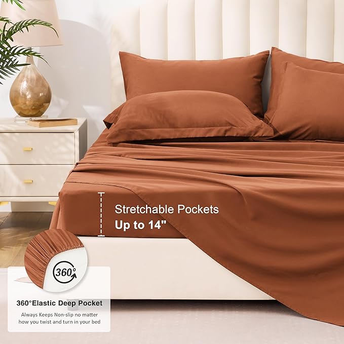 Love's cabin Twin Comforter Set Burnt Orange, 5 Pieces Twin Bed in a Bag, All Season Bedding Sets with 1 Comforter, 1 Flat Sheet, 1 Fitted Sheet, 1 Pillowcase and 1 Pillow Sham