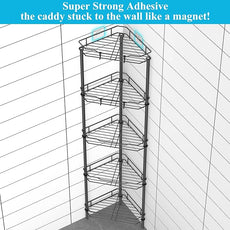 5 Tier Floor Standing Corner Shower Caddy Organizer Shelf with Hooks, Bathroom Shelves Stand Rack, Black