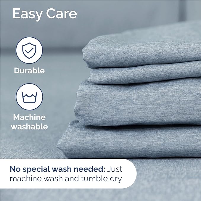Split King 7 Piece Sheet Set - Cooling & Breathable Bed Sheets - Hotel Luxury Bed Sheets for Women, Men, Kids & Teens - Deep Pockets - Easy Fit - Soft & Wrinkle Free - Split King Heathered Blue Sheets