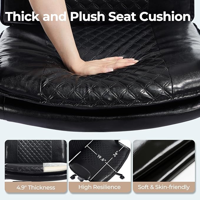 Criss Cross Chair with Flip-Up Arms and Lockable Wheels, Leather Cross Legged Office Desk Chair,Wider 125°Tilting Adjustable Swivel Computer Chair for Home, Apartment, Bedroom,Black 1