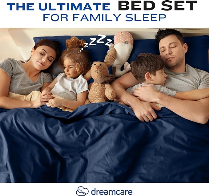 DREAMCARE King Size Sheets Set – 4 pcs Cooling Sheets – up to 21” Deep Pocket King Sheet Set – Hotel Luxury Sheets & Pillowcases – Superior Softness 100% Fine Microfiber with Side Pocket – Navy Blue DREAMCARE