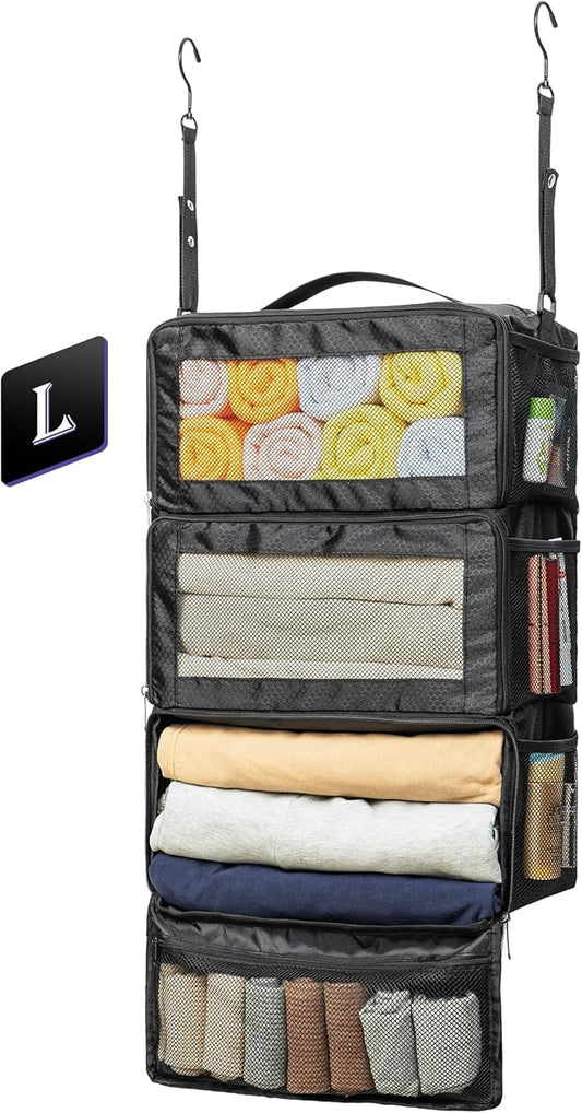 Suitcase Organizer, Travel Luggage Organizer Hanging Shelves Packing Cube Closet/Collapsible Portable Travel Organizer for Carry-on