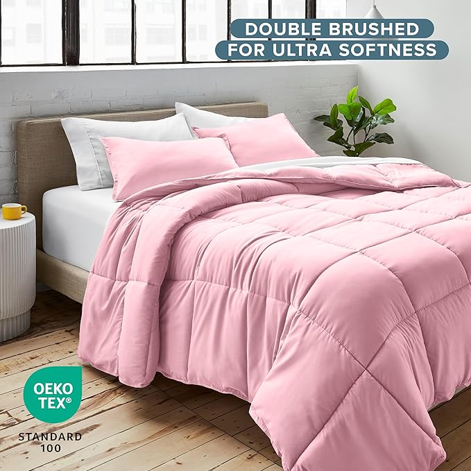 Bare Home Comforter Set - Twin/Twin Extra Long Size - Ultra-Soft - Goose Down Alternative - Premium 1800 Series - All Season Warmth (Twin/Twin XL, Light Pink)
