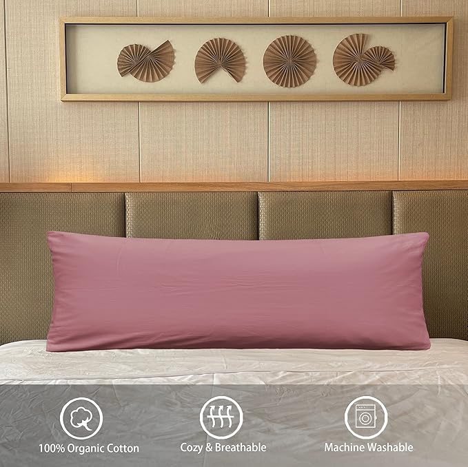 iMaylex Soft 100% Egyptian Cotton Zipper Pillow Case, Cozy and Lightweight Pillowcase, Easy Care, Lotus Pink, Body, 20" x 54"