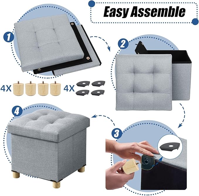 BRIAN & DANY 15 Inches Ottoman with Storage, Square Small Storage Ottoman Foot Rest with Legs, Ottomans Foot Stool for Dorm, Living Room, Entryway (Light Gray)