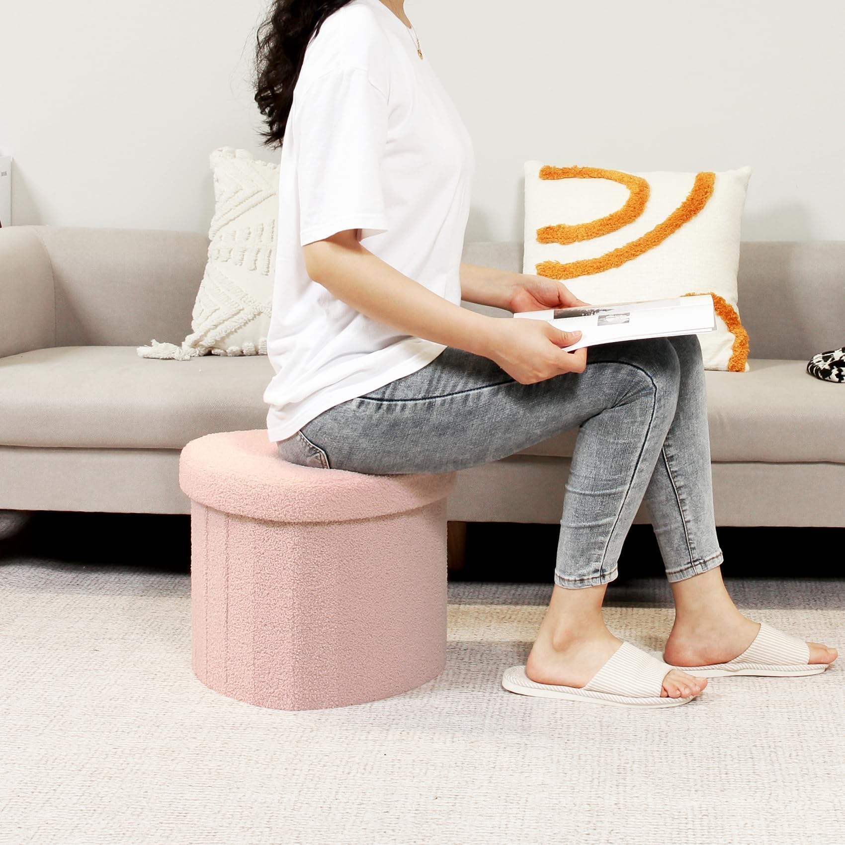 B FSOBEIIALEO Storage Ottoman Cube, Flowers Shaped Ottomans with Storage Foot Stool Footrest for Lving Room, Boucle Ottoman Seat for Dorm Room,Faux Teddy Fur,White 12.6"x12.6"x12.6" Dormly