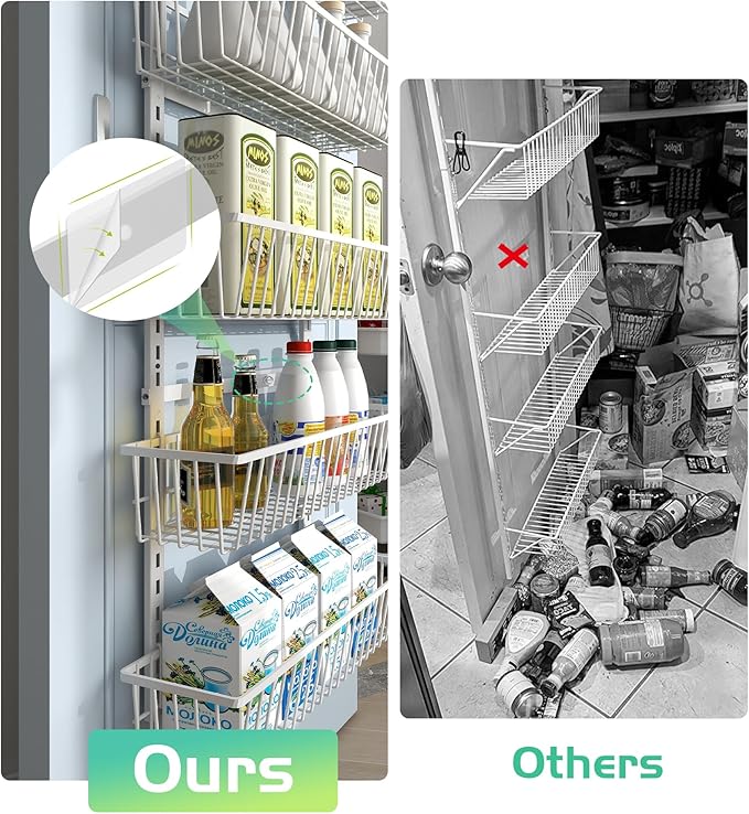 White 12 Inch Wide Narrow Over The Door Pantry Organizer, Pantry Organization and Storage, 8-Tier Metal Hanging Deep Basket Wall Spice Rack Seasoning Shelves, Home & Kitchen Essentials