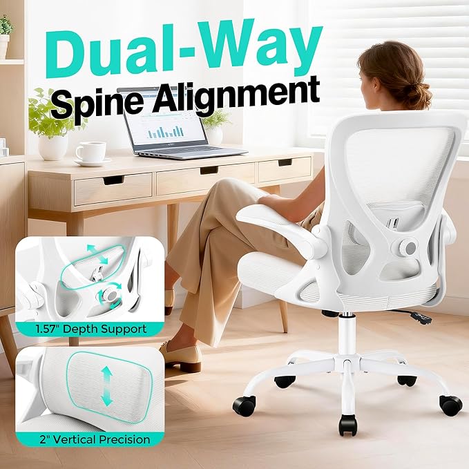 Office Chair - Ergonomic Breathable Mesh Desk Chair with Adjustable Lumbar Support and Flip-up Armrests - Executive High Back Rolling Swivel Comfortable Computer Gaming Chair for Home Office