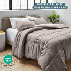 Bare Home Comforter Set - King/California King Size - Ultra-Soft - Goose Down Alternative - Premium 1800 Series - All Season Warmth (King/Cal King, Khaki)