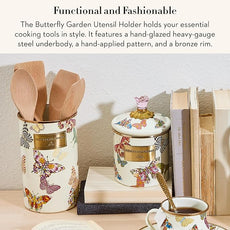 MACKENZIE-CHILDS Enamel Utensil Holder, Kitchen Utensil Holder for Countertop, Storage Caddy, Butterfly Garden