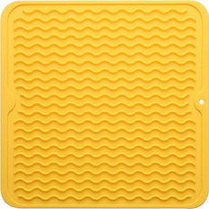 Silicone Dish Drying Mat for Multiple Usage,Easy clean,Eco-friendly,Heat-resistant Silicone Mat for Kitchen Counter or Sink,Refrigerator or Drawer liner Yellow M 12 inches x 12 inches