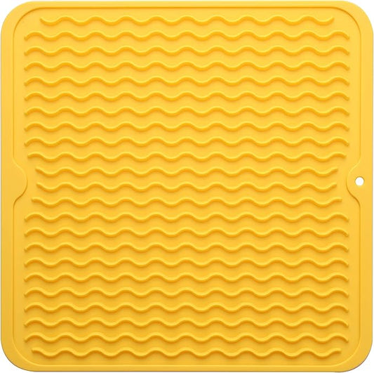 Silicone Dish Drying Mat for Multiple Usage,Easy clean,Eco-friendly,Heat-resistant Silicone Mat for Kitchen Counter or Sink,Refrigerator or Drawer liner Yellow M 12 inches x 12 inches
