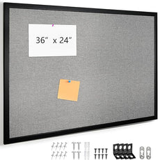 Bulletin Board 36 x 24 Inch, Cork Board for Walls, Wood Framed Bulletin Boards with Grey Canvas, Wall Mounted Corkboard for Office School Home Decorative