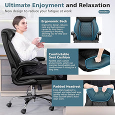 Office Chair, Ergonomic High Back Home Office Desk Chair, Big and Tall Breathable Leather Office Chair with Lumbar Support Flip-Up Armrests, Computer Chair with Rocking Function