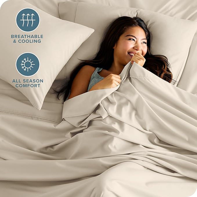 Bare Home Hotel Luxury Twin Sheet Set, Extra Soft - 4 Piece Set - Deep Pockets - Easy Fit - Cooling & Breathable - Wrinkle, Fade, Stain Resistant - Includes 2 Pillowcases (Twin, Sand)