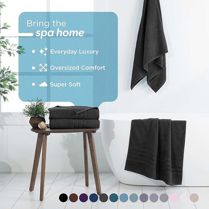 Martex 2-Pack Ultimate Performance Bath Sheet Set – 100% Cotton – 33” x 65” – Extra Large Bath Towels – Versatile – Low-Linting – Supersoft Bathroom Set – Super Absorbent – Easy Care – Black