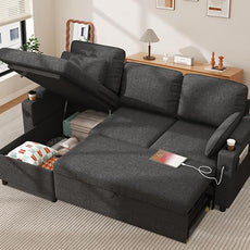 DURASPACE Sofa Bed, Sleeper Sofa Couch with Pullout Bed for Living Room, L Shaped Couch with Storage Chaise, USB, Cup Holder (Dark Gray)