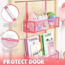 Over The Door Hooks Organizer, Coat Rack Over The Door Storage Hanger Towel Rack, Back of Storage Organizer for Bathroom,Bedroom,Kitchen,Office (Pink 3-Tier)