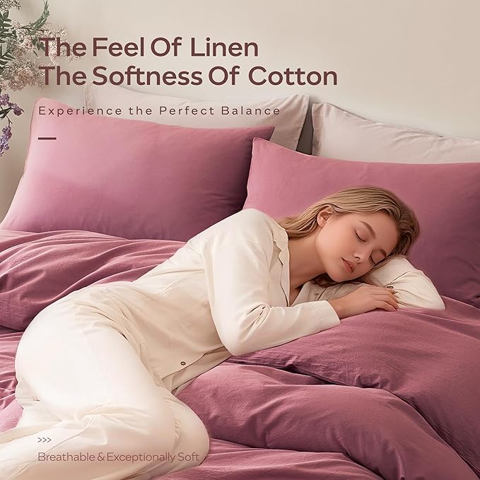 JELLYMONI Duvet Cover King Size - 100% Washed Cotton Comforter Cover with Linen-Like Texture, Breathable & Soft Bedding for Modern Home, Guest Room and Everyday Use,1 Duvet Cover & 2 Pillowcases