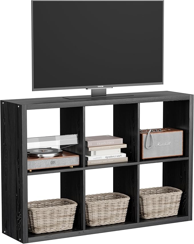 6 Cube Storage Organizer, 2x3 Cube Bookshelf, Cubby Storage Shelf, Wooden Organizer Shelf with Thickened Boards, for Closet Bedroom Home Office Living Room, 36.93" L x 9.37" W x 25.12" H, Black