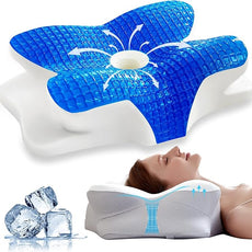 EUCIOR Cooling Gel Pillows for Neck and Shoulder,Cervical Pillow Cozy Sleeping,Odorless Ergonomic Contour Memory Foam Pillows for Side Back Stomach Sleepers with Pillowcase (Grey)