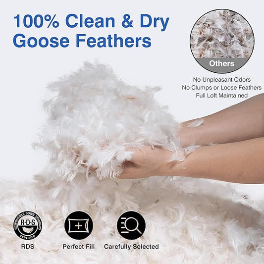Feather Pillows King Size Set of 2 - Goose Down Hotel Bed Pillow for Sleeping, Soft 600 Thread Count Cotton Cover, Fluffy Support Surround Fill Polyester for Side, Back, Stomach Sleepers