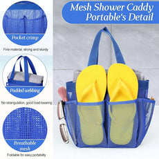 Hillban 4 Pcs Mesh Shower Caddy Portable Large Quick Dry Shower Caddy Basket with Deeper 8 Pockets and 2 Handles Hanging Bag for College Dorm Room(Navy Blue)