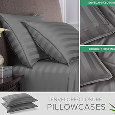 Pure Bamboo King Sheets, Genuine 100% Organic Viscose Derived from Bamboo Bed Sheet Set, Luxuriously Soft & Cooling, Double Stitching, 2 Year Quality Promise (King, Jacquard Stone)