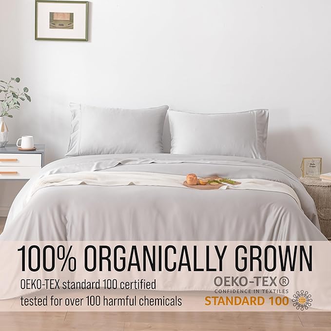 Bella Coterie Luxury Bamboo Viscose Split King Size Sheet Set | 2 Fitted Sheets for Sleep Number & Adjustable Beds | 100% Organically Grown | Cooling & Ultra Soft | 18” Deep Pocket [Grey Mist]