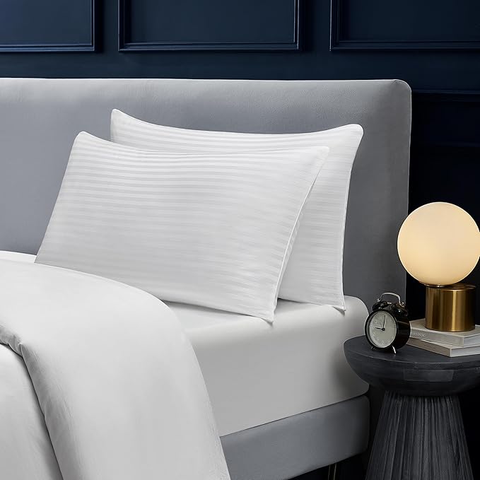 Casual Living Bed Pillows Queen Size Set of 2, Cotton Covers, Back, Stomach or Side Sleepers, Cooling Down Alternative, Washable, 20-inch x 28-inch Queen Bed Pillows, White