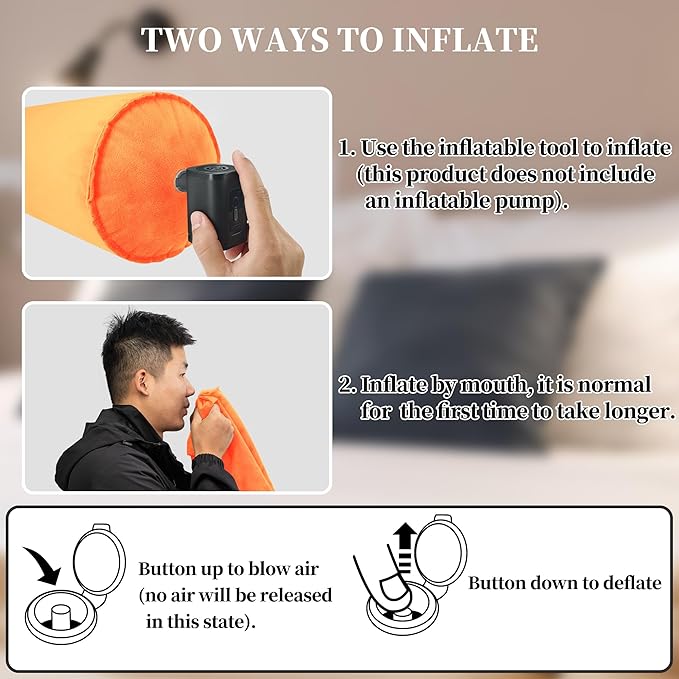 ONTYZZ Inflatable Short Body Pillow, Short Pillow for Bed, Oval Bolster Pillow for Good Sleeping and Back/Neck Support, 2pcs Orange