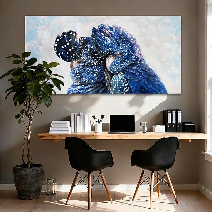 YETHEN WAL Blue Parrot Wall Art, Large Blue Bird Canvas Print, Textured Hand-Painted Style Animal Artwork for Living Room Bedroom Office, 20×40 Inch