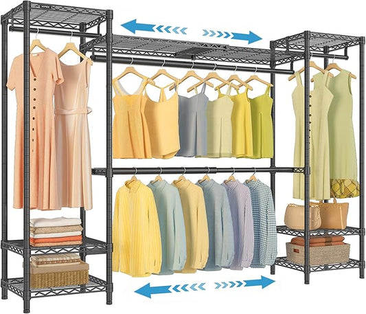 VIPEK X30 Expandable Clothes Rack Adjustable from 5' to 6'11", 950lbs Capacity Heavy Duty Portable Closet with 4 Hanger Rods & 7 Wire Shelves, Metal Wardrobe System for Reach-in Closet, Black