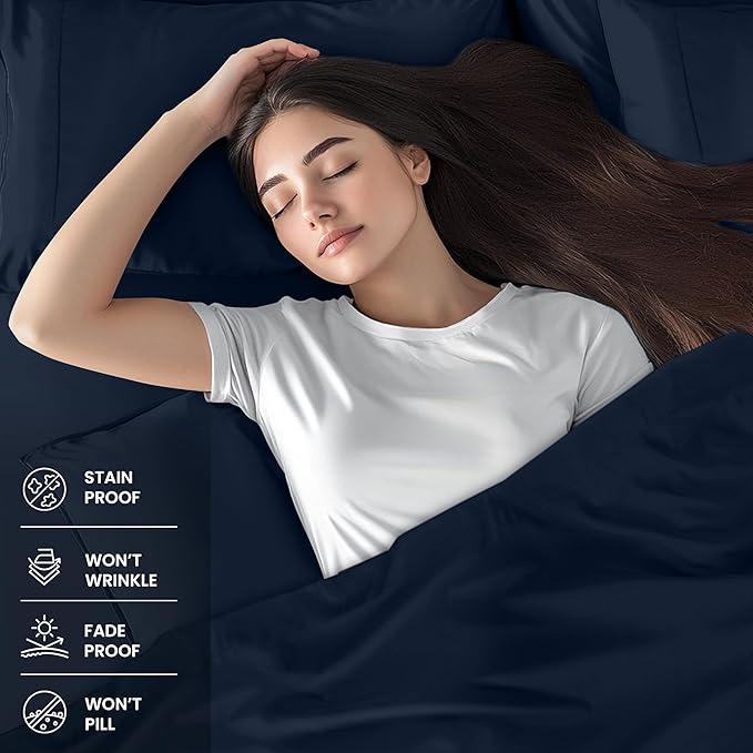 Utopia Bedding Queen Sheet Set – 4 Piece Bed Sheets for Queen Size Bed, Soft and Breathable Microfiber, Includes 1 Fitted Sheet, 1 Flat Sheet and 2 Pillowcases (Navy Blue)