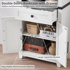 72in Tall Bookshelf 7 Tier Bookcase with Drawer and Barn Doors and Adjustable Shelves, White Farmhouse Book Shelf with Storage Cabinet, Wood Freestanding Display Bookshelves for Kitchen (3PCS)