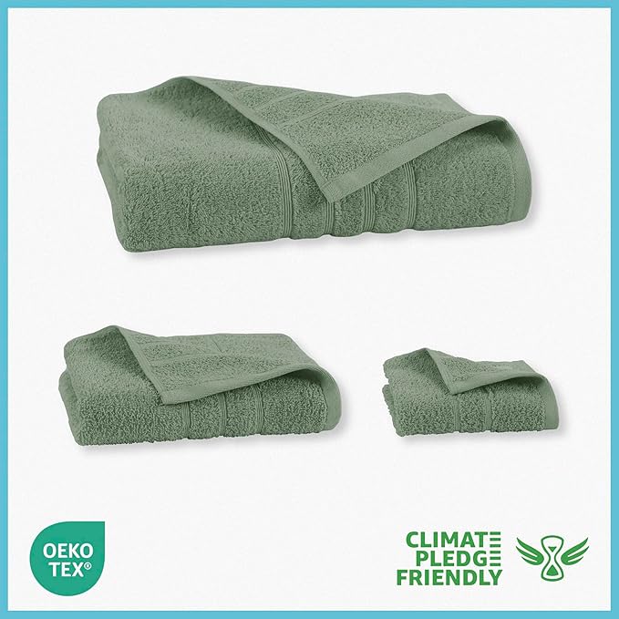 Martex 6-Piece Towel Set – Ultimate Performance – 100% Cotton – 2 Bath Towels – 2 Hand Towels – 2 Wash Cloths – Versatile – Low-Linting – Supersoft & Absorbent Bathroom Set – Easy Care – Sage