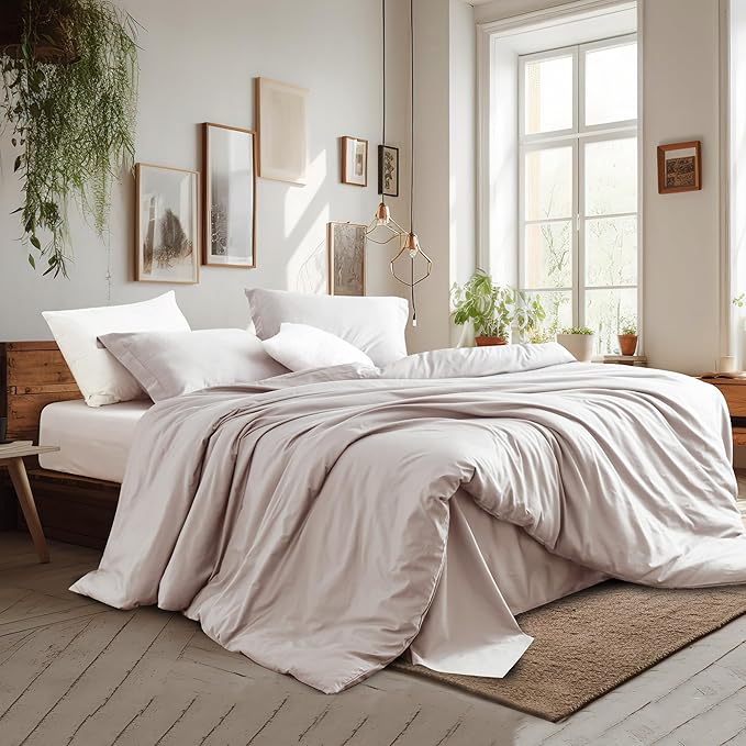 Twin/Twin-XL Duvet Cover Set 100% Egyptian Cotton, Included 1 Duvet Cover (No Insert) with 1 Pillowsham, 400 Thread Count Super Soft Comforter Cover with Corner Ties(68x90 Inches, Light Beige)